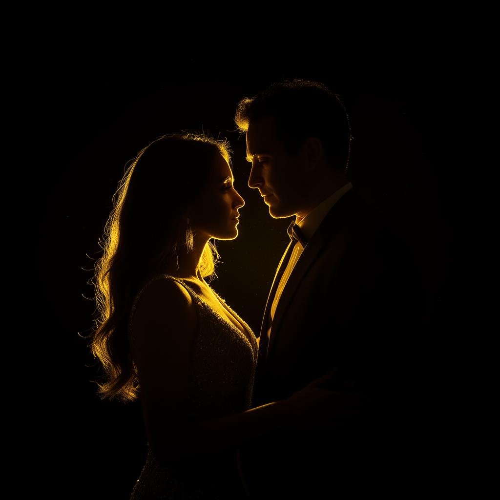 Couple silhouette in golden light
